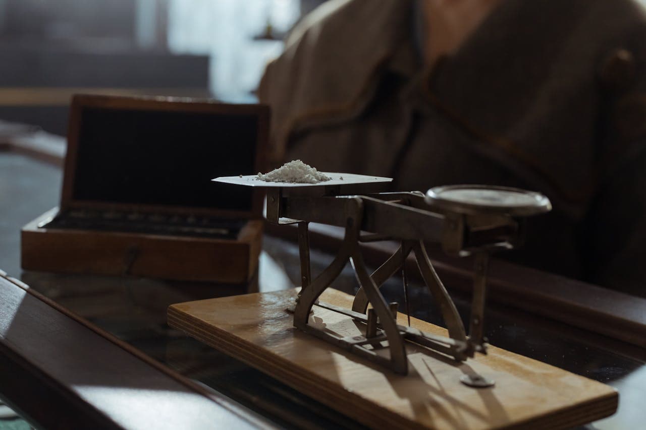 Powder on a platform balance scale